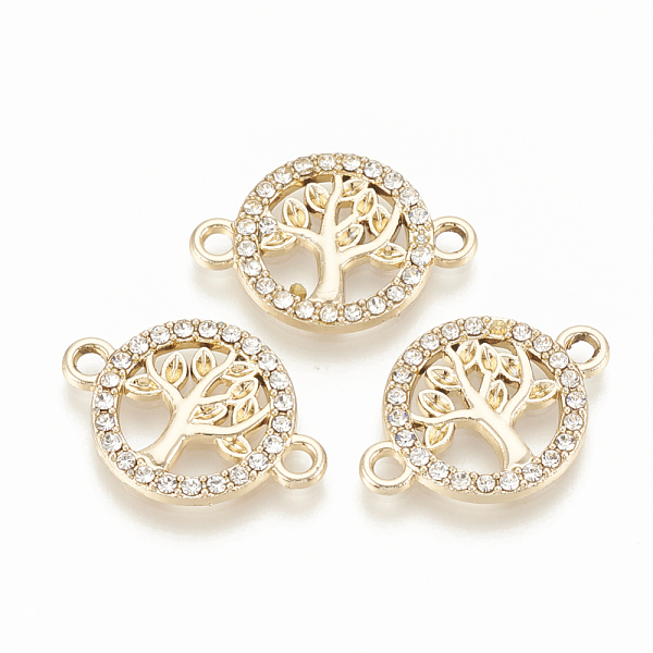 

PandaHall Alloy Rhinestone Links connectors, Ring with Tree, Light Gold, 16x23x2mm, Hole: 2mm Alloy+Rhinestone Tree Clear