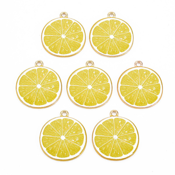 

PandaHall Light Gold Alloy Enamel Pendants, Cadmium Free & Nickel Free & Lead Free, Lemon Slice, Yellow, 26x23x2mm, Hole: 2mm Alloy+Enamel...