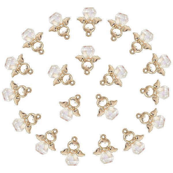 

PandaHall 20Pcs Rainbow Plated Glass Pendants, with Alloy Findings, Angel, Golden, 20x18x9.5mm, Hole: 1mm Alloy+Glass Angel & Fairy Clear