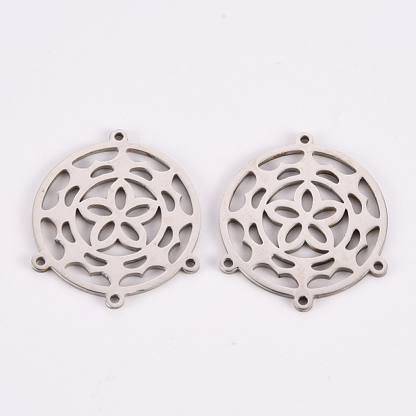 

PandaHall 304 Stainless Steel Chandelier Component Links, Laser Cut, Flat Round with Flower, Stainless Steel Color, 23x20x1mm, Hole: 1mm 304...
