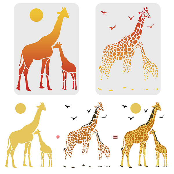 

PandaHall FINGERINSPIRE 2 Pcs Layered Giraffes Stencils Template 29.7x21cm Plastic Two Giraffe Drawing Painting Stencils Sun Bird Giraffe...