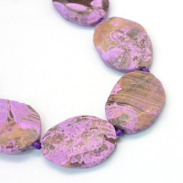 

PandaHall Faceted Oval Natural Ocean Jasper Beads Strands, Medium Orchid, 39~56x30~45x7~11mm, Hole: 3mm, about 7~8pcs/strand, 15.7 inch..., Purple