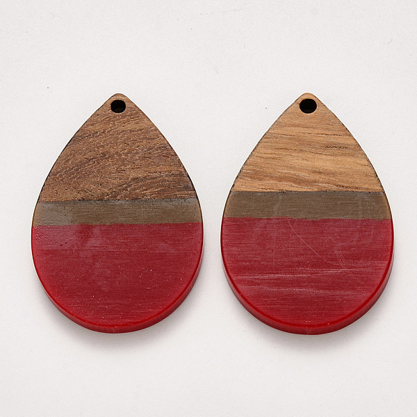 

PandaHall Resin & Walnut Wood Pendants, Waxed, Teardrop, Red, 36x25x3mm, Hole: 2mm Resin+Wood Teardrop Red