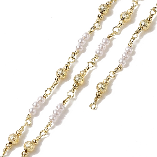 

PandaHall Rack Plating Brass Round Beaded Link Chains, with Plastic Pearl Beaded, Unwelded, with Card Paper, Golden, 17~17.8x3mm Brass White
