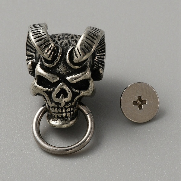 

PandaHall Brass Bag Decorative Demon Skull Head Buckle Clasps, Retro Leather Craft Goat Evil Rivets with Pull Ring & Screw, Antique Silver...