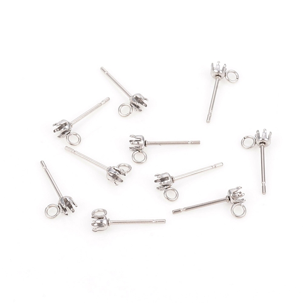 

PandaHall 304 Stainless Steel Post Stud Earring Settings, Prong Earring Setting, with Loop, Stainless Steel Color, 6.3x3.2mm, Hole: 1.8mm...