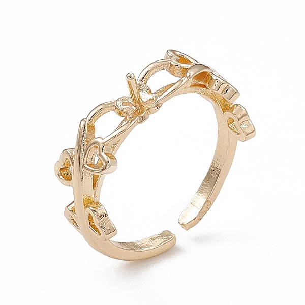 

PandaHall Rack Plating Brass Open Cuff Ring Settings, for Half-drilled Beads, Long-Lasting Plated, Heart Leaf, Real 14K Gold Plated, Inner...