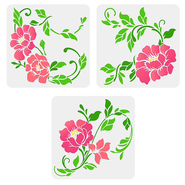 

PandaHall FINGERINSPIRE 3 pcs Floral Stencils for Painting on Furniture 11.8x1.8inch Reusable Spring Peony Drawing Template DIY Art Nature...
