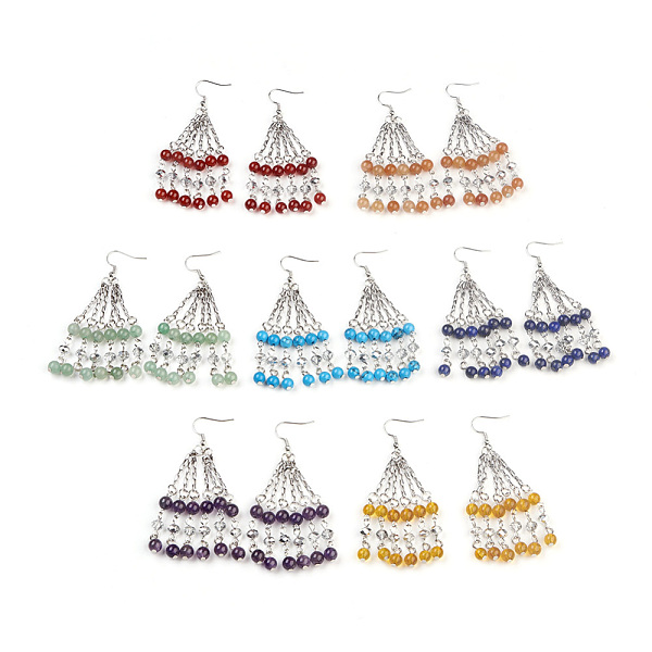 

PandaHall Natural/Synthetic Mixed Gemstone Tassels Dangle Earrings, with Brass Earring Hooks, 304 Stainless Steel Chains and Electroplate..., Multicolor