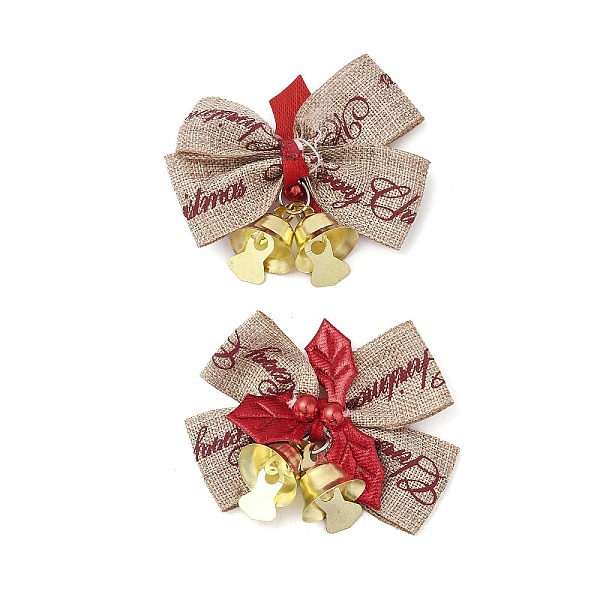 

PandaHall Christmas Polyester Bowknot Ornament Accessories, with Iron Bell, PVC Findings, Golden, Red, 47~48x52x13.5mm Polyester Bowknot Red