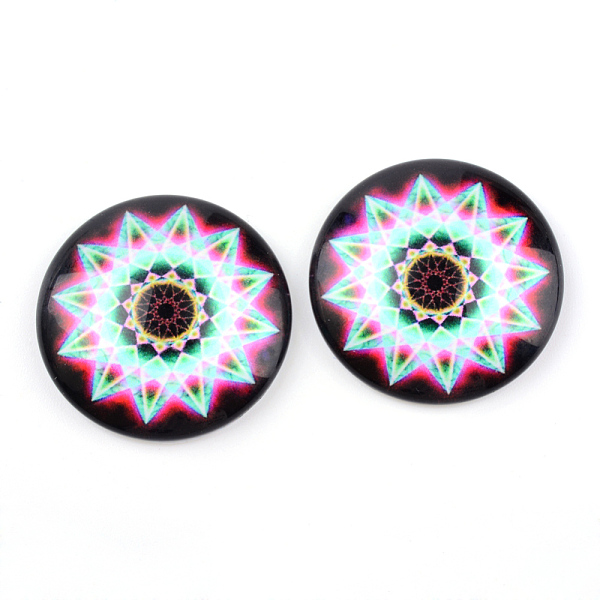 

PandaHall Glass Cabochons, Half Round/Dome, Kaleidoscope Pattern, Indigo, 12x4mm Glass Half Round Purple