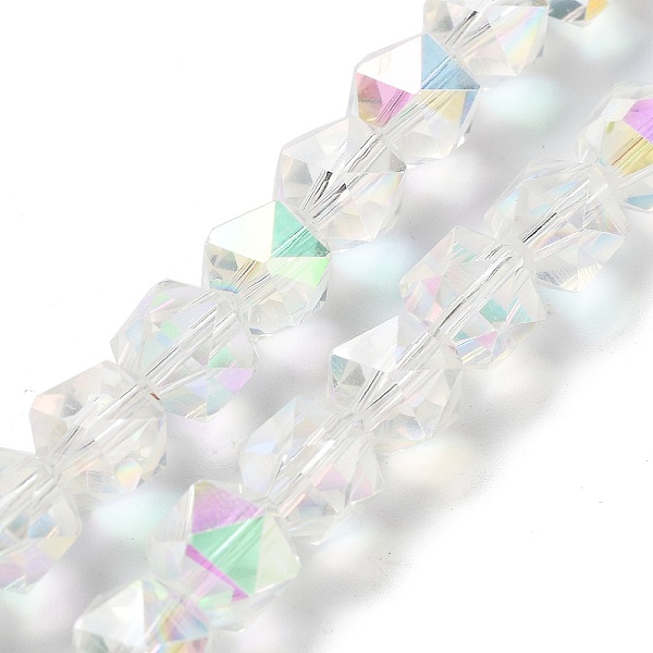 

PandaHall Electroplate Glass Beads Strands, Half Plated, Polygon, Honeydew, 9x9x9mm, Hole: 1.4mm, about 60pcs/strand, 22.44''(57cm) Glass..., Green