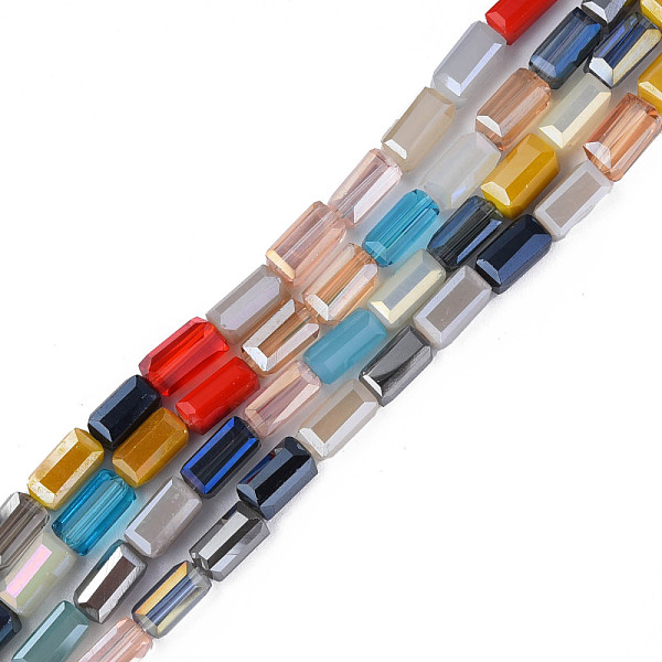 

PandaHall Transparent Glass Beads Strands, Faceted, Rectangle, Colorful, 8~9x4~4.5x4~4.5mm, Hole: 0.9mm, about 59~63Pcs/strand, 19.69...