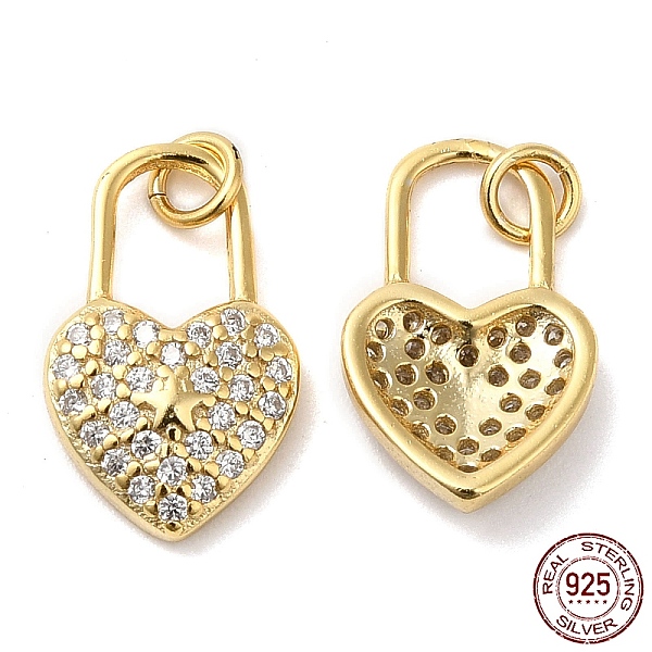 

PandaHall 925 Sterling Silver Micro Pave Cubic Zirconia Charms, Heart Lock with Star Charm, with Jump Ring, Real 18K Gold Plated, 14x9x2.5mm..., Clear