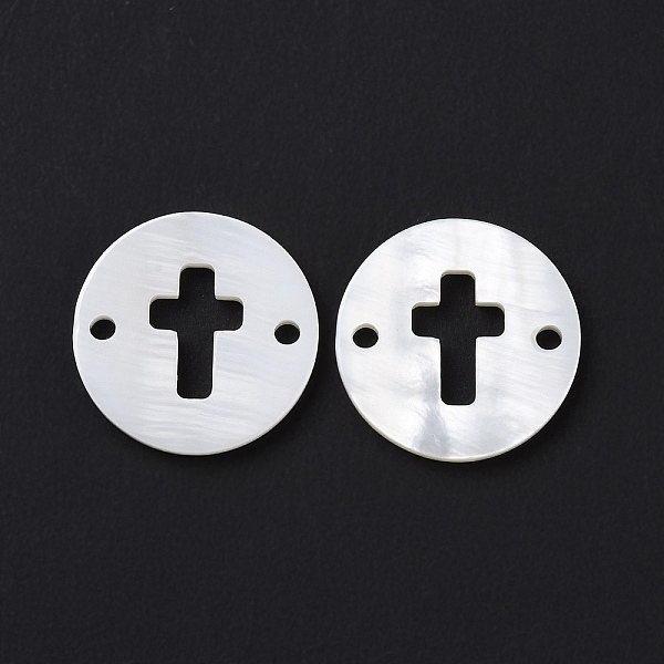 

PandaHall Natural Freshwater Shell Connector Charms, Religion, Flat Round Links, Cross Pattern, 14.5x1.5mm, Hole: 1.5mm Shell Cross White
