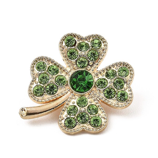 

PandaHall Alloy Glass Rhinestone Clover Brooches, Brass Pin Jewelry, Light Gold, 24x26x8mm Alloy Clover