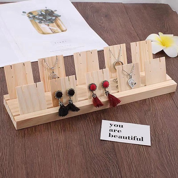 PandaHall 2-Slot Wooden Earring Display Card Stands, Jewelry Organizer Holder with Earring Display Cards, for Earring, pendant Necklace...