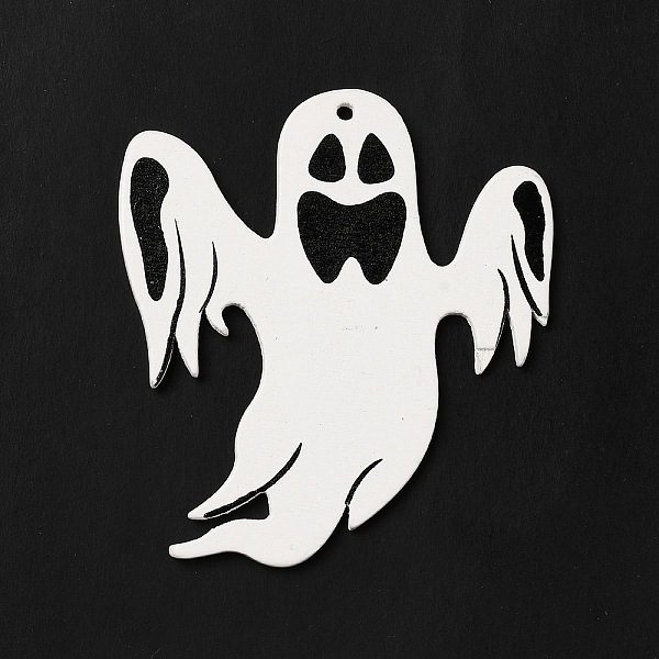 

PandaHall Single Face Printed Wood Big Pendants, Halloween Charms, White, Ghost, 64x58x3mm, Hole: 3mm Wood Ghost