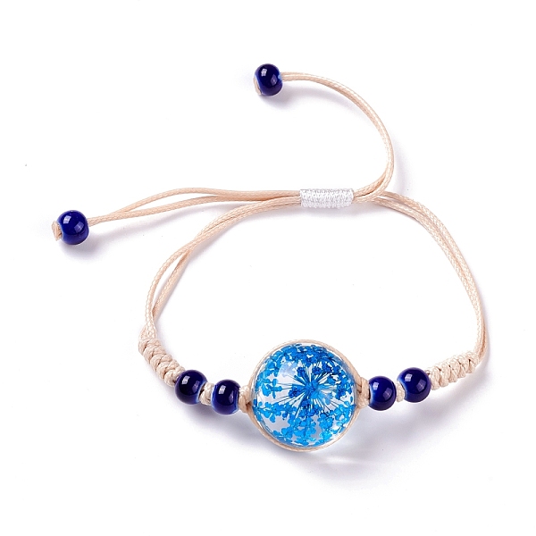 

PandaHall Handmade Dry Pressed Flower Link Bracelet for Girl Women, Babysbreath Glass Cover Beads Adjustable Bracelet, Dodger Blue, Inner...