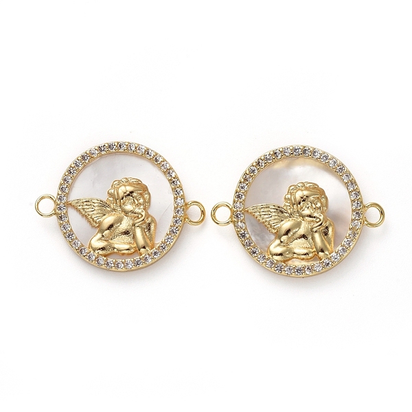 

PandaHall Brass Micro Pave Clear Cubic Zirconia Links, with Shell, Flat Round with Angel, Golden, 15.5x20x2.5mm, Hole: 1.6mm Brass+Cubic...