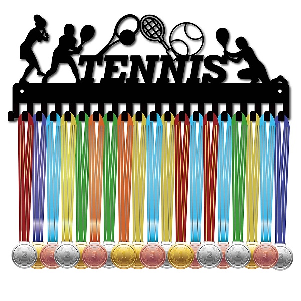

PandaHall Iron Medal Holder Frame, 20 Hooks Medals Display Hanger Rack, with Screws, Rectangle, Black, Tennis, 150x400mm, Hole: 5mm Iron...