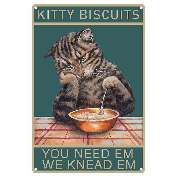 PandaHall CREATCABIN Cat Metal Tin Sign Kitty Biscuits We Knead Em You Need Funny Sign Vintage Retro Poster Bathroom Quote Vintage Sign for...