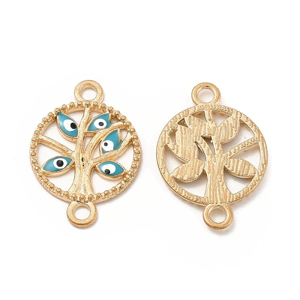 

PandaHall Alloy Enamel Connector Charms, Flat Round Tree Links with Evil Eye, Light Gold, Nickel, Teal, 23.5x16.5x2mm, Hole: 2mm..., Cyan