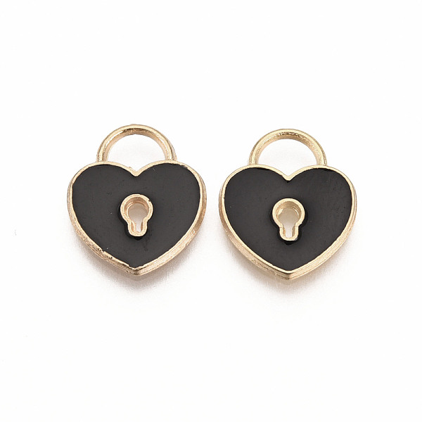 

PandaHall Alloy Enamel Charms, Heart Lock, Light Gold, Black, 13x11x1.5mm, Hole: 3x4mm Alloy+Enamel Heart Black