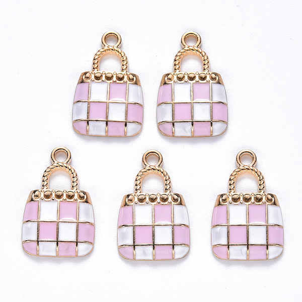 

PandaHall Alloy Enamel Pendants, Handbag, Light Gold, Pearl Pink, 21x13.5x3mm, Hole: 2mm Alloy+Enamel Bag
