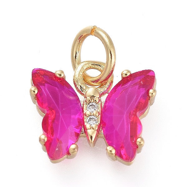 

PandaHall Brass Micro Pave Clear Cubic Zirconia Pendant, with Glass, Butterfly, Golden, Camellia, 12.5mm Brass+Glass Butterfly Pink