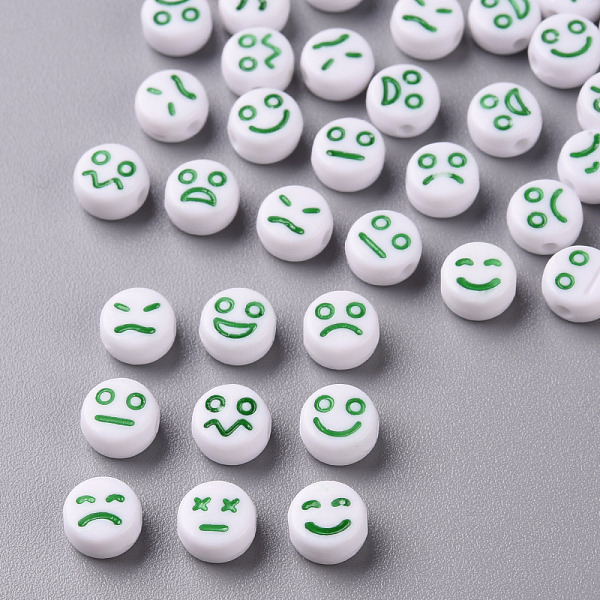 

PandaHall White Opaque Acrylic Beads, Flat Round with Expression, Medium Sea Green, 7x4mm, Hole: 1.6mm, about 3650pcs/500g Acrylic Flat...