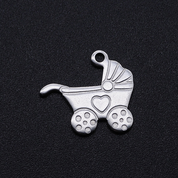 

PandaHall 201 Stainless Steel Charms, Baby Carriage, Stainless Steel Color, 14.5x16x1mm, Hole: 1.2mm 201 Stainless Steel Vehicle