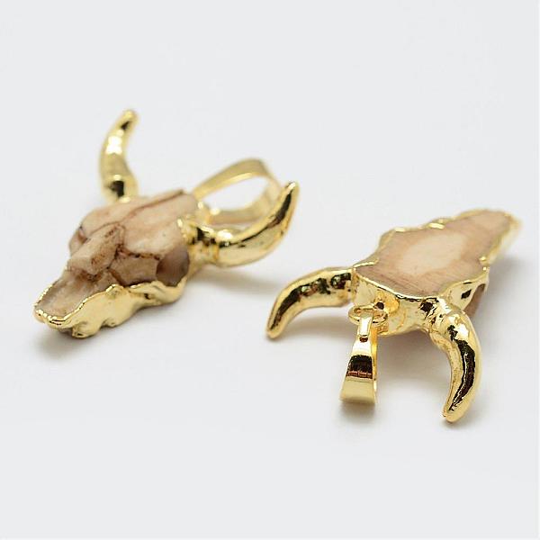 

PandaHall Resin Pendants, with Brass Findings, Cattle Head, Golden, 26x22x7mm, Hole: 5x8mm Brass+Resin Cattle