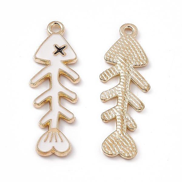 

PandaHall Alloy Enamel Pendants, Fishbone Charm, Light Gold, White, 34x11x1.5mm, Hole: 1.6mm Alloy+Enamel Fish White