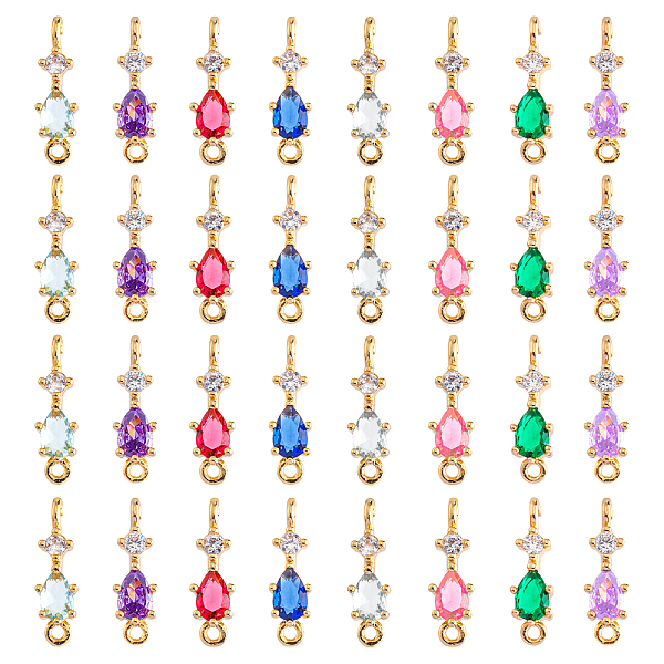 

PandaHall SUPERFINDINGS 32Pcs 8 Colors Teardrop Cubic Zirconia Links Connectors Light Gold CZ Micro Pave Links 17x3mm Flower Glass Gemstone..., Multicolor