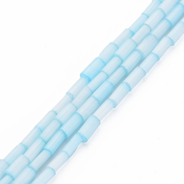 

PandaHall Glass Silk Stain Style Beads Strands, Tube, Sky Blue, 3.5~5x2~2.5mm, Hole: 1mm, about 90~92pcs/strand, 15.43 inch~15.75 inch...