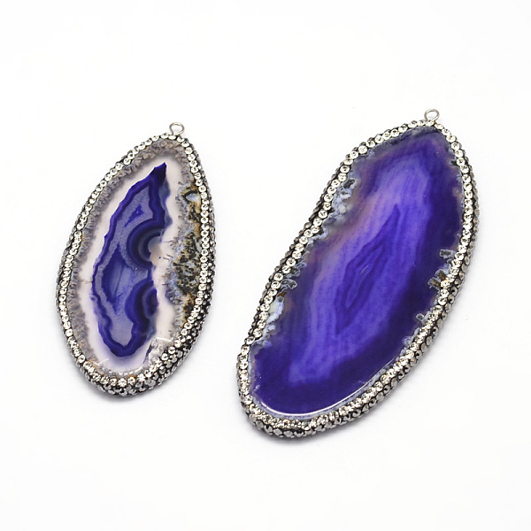 

PandaHall Dyed Natural Agate Nuggets Big Pendants, with Polymer Clay Rhinestone and Platinum Tone Brass Findings, Mauve, 50~92x31~58x5mm..., Purple