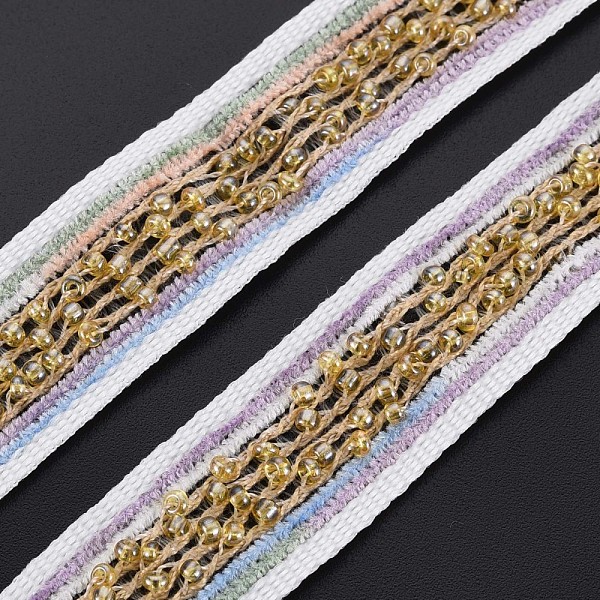 

PandaHall Nylon Ribbon, with Glass Seed Beads, Navajo White, 3/4 inch(19~20mm) Nylon None