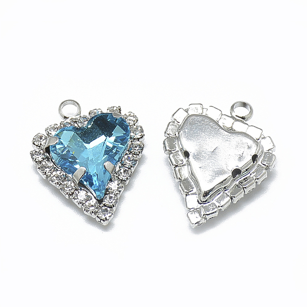 

PandaHall Glass Rhinestone Pendants, with Platinum Tone Brass Findings, Heart, Aquamarine, 21x16.5x6mm, Hole: 2mm Brass+Rhinestone Heart..., Green