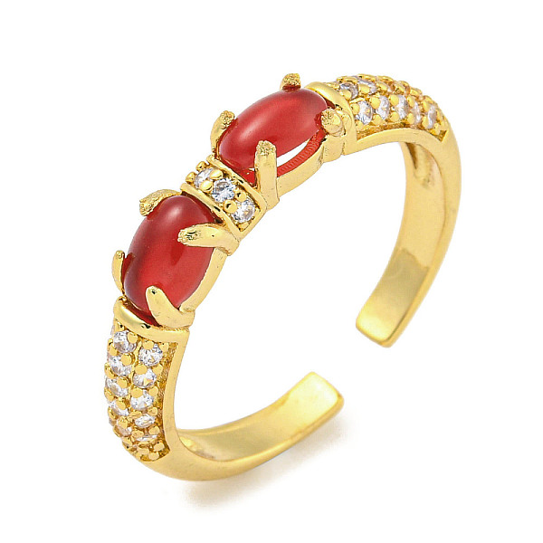 

PandaHall Oval Rack Plating Brass Micro Pave Cubic Zirconia Open Cuff Rings for Women, Cadmium Free & Lead Free, Long-Lasting Plated, Real..., Red