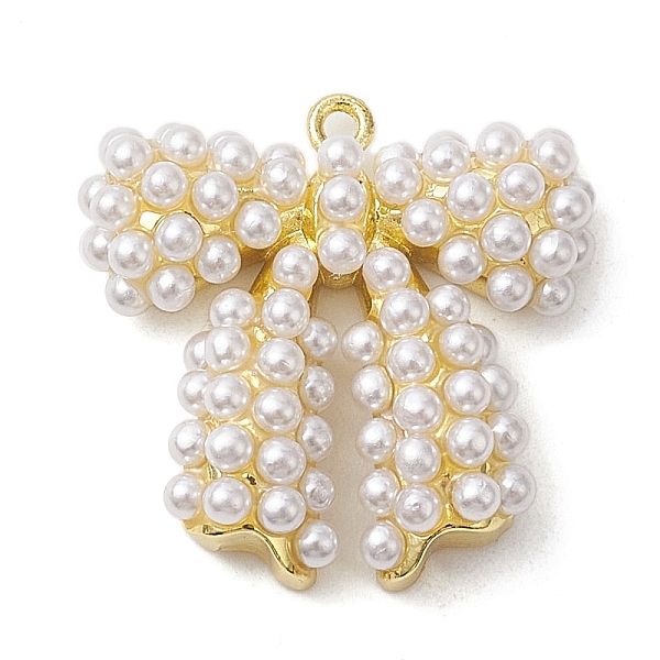 

PandaHall Rack Plating Brass Pendants, with Plastic Pearl Beads, Long-Lasting Plated, Lead Free & Cadmium Free, Bowknot, Real 18K Gold..., Clear