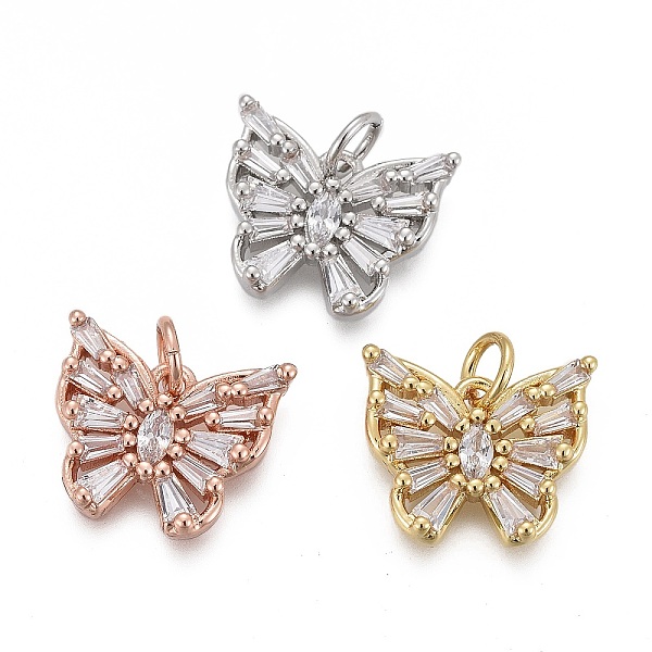

PandaHall Brass Micro Pave Clear Cubic Zirconia Charms, with Jump Rings, Long-Lasting Plated, Butterfly Shape, Mixed Color, 12x14x3mm, Hole...