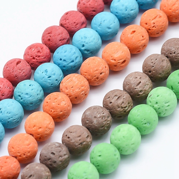 

PandaHall Natural Lava Rock Beads Strands, Round, Dyed, Mixed Color, 8mm, Hole: 1mm, about 49pcs/strand, 15.35 inch(39cm) Lava Rock Round..., Multicolor