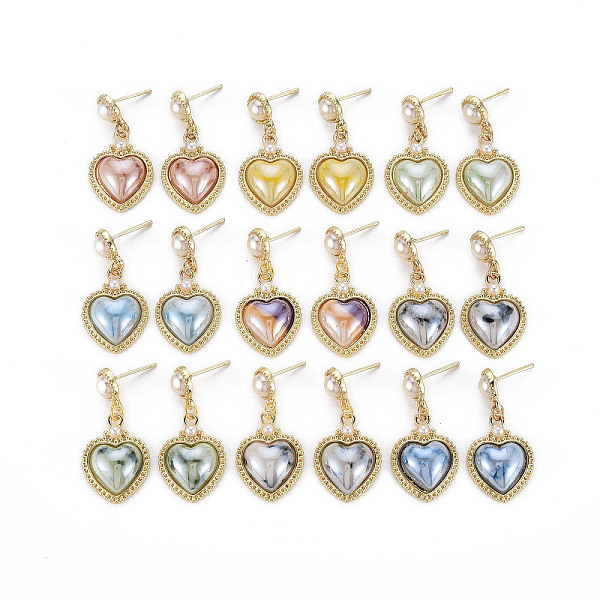 

PandaHall Heart with Porcelain Rack Plating Alloy Dangle Stud Earrings, with 925 Sterling Silver Pins, Long-Lasting Plated, Golden, Cadmium..., Multicolor