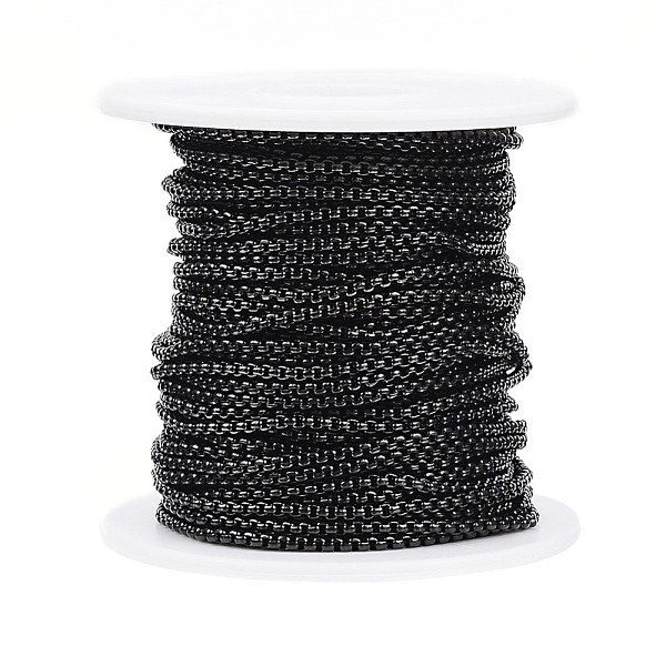 

PandaHall 304 Stainless Steel Box Chains, Unwelded, with Spool, Electrophoresis Black, 2x2x1mm, about 65.61 Feet(20m)/roll 304 Stainless...