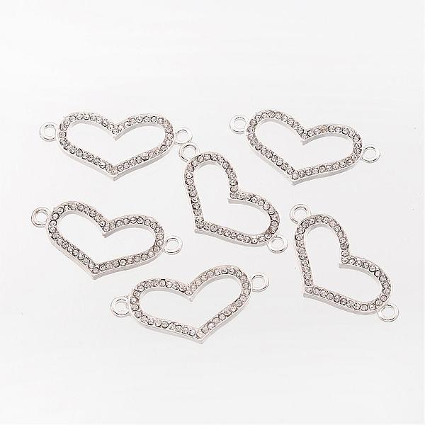 

PandaHall Heart Alloy Grade A Rhinestone Links connectors, Silver Color Plated, 37x19x2mm, Hole: 1mm Alloy+Rhinestone Heart Clear