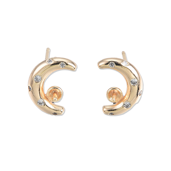 

PandaHall Brass Stud Earring Findings, for Half Drilled Beads, with Clear Cubic Zirconia, Cadmium Free & Nickel Free & Lead Free, Crescent...