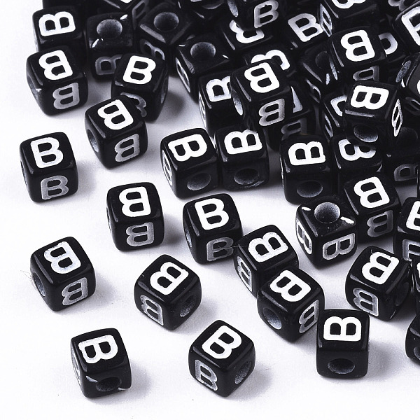 

PandaHall Opaque Acrylic Beads, Horizontal Hole, Alphabet Style, Cube, Black & White, Letter.B, 5x5x5mm, Hole: 2mm, about 5000pcs/500g...