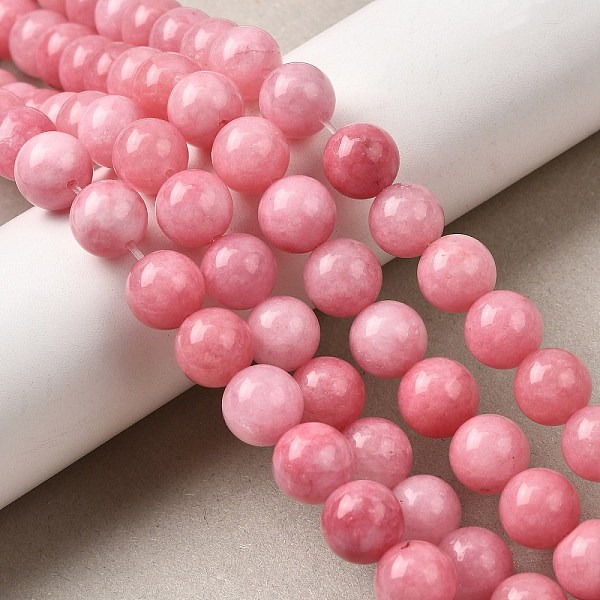 Naturels teints en blanc perles de jade brins