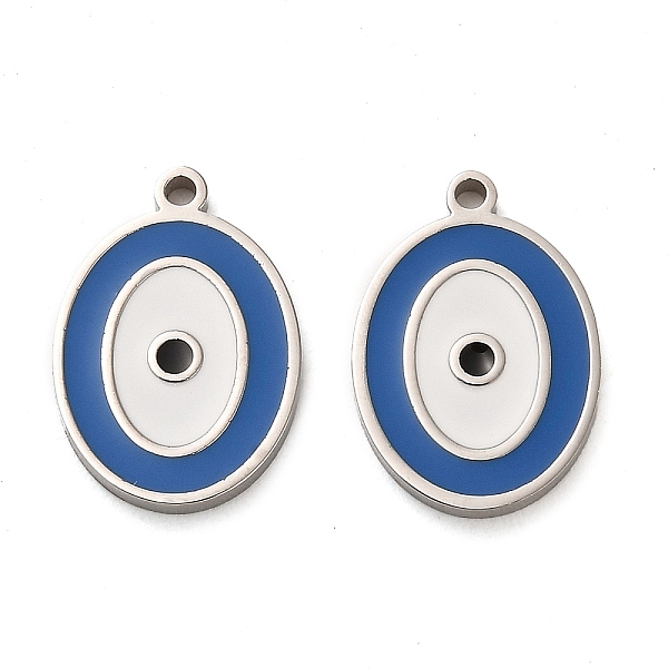 

PandaHall 304 Stainless Steel Enamel Pendants, Stainless Steel Color, Oval Charm, Medium Blue, 18x12.5x2mm, Hole: 1.4mm Stainless...